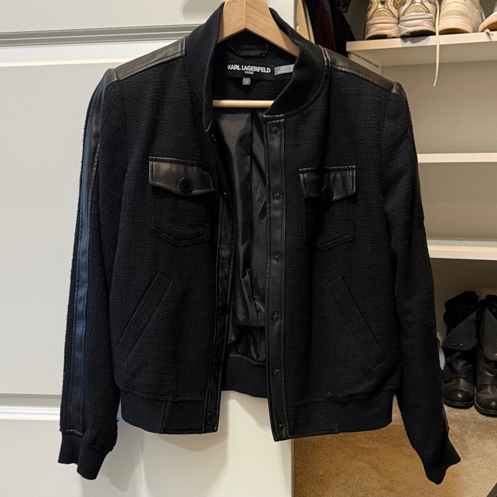Karl Lagerfeld Black Textured Bomber Jacket